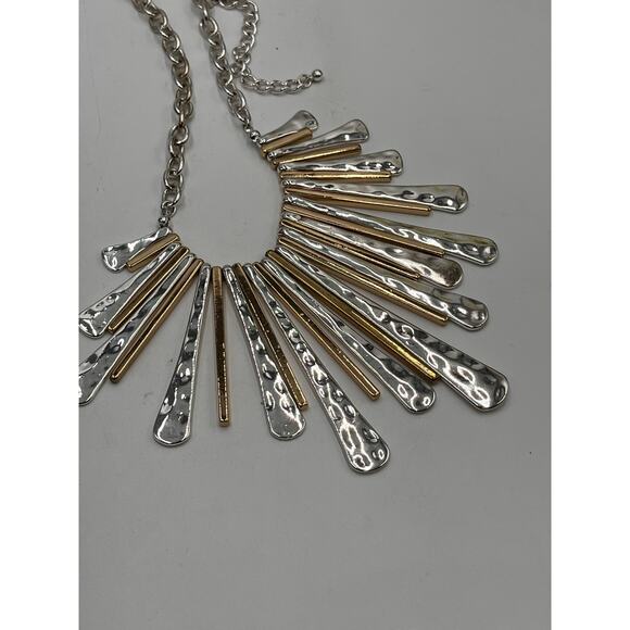 Natasha Signed Mixed Metal Color Fringe Waterfall Spike Bib Statement  Necklace - Picture 6 of 8
